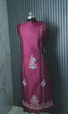 Deep Wine Gavadin Silk Suit Set With Floral Aari Work & Laced Dupatta