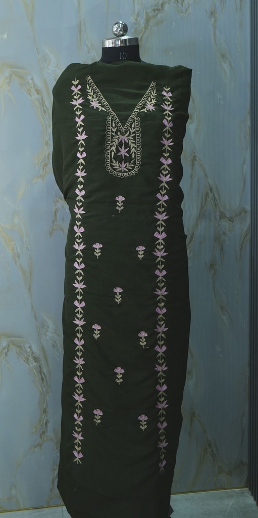 Breathable Khadi Suit Set in Forest Green With Aari Embroidered Kameez